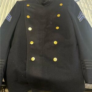 Men's Navy Military Style Peacoat Jacket with Gold Buttons